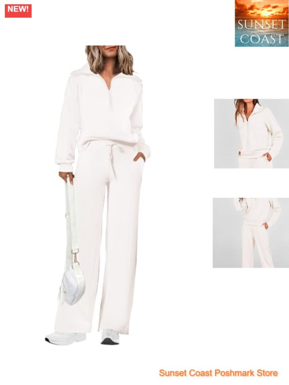 Two Piece Lounge Set Half Zip Sweatshirt Palazzo Pants Tracksuit